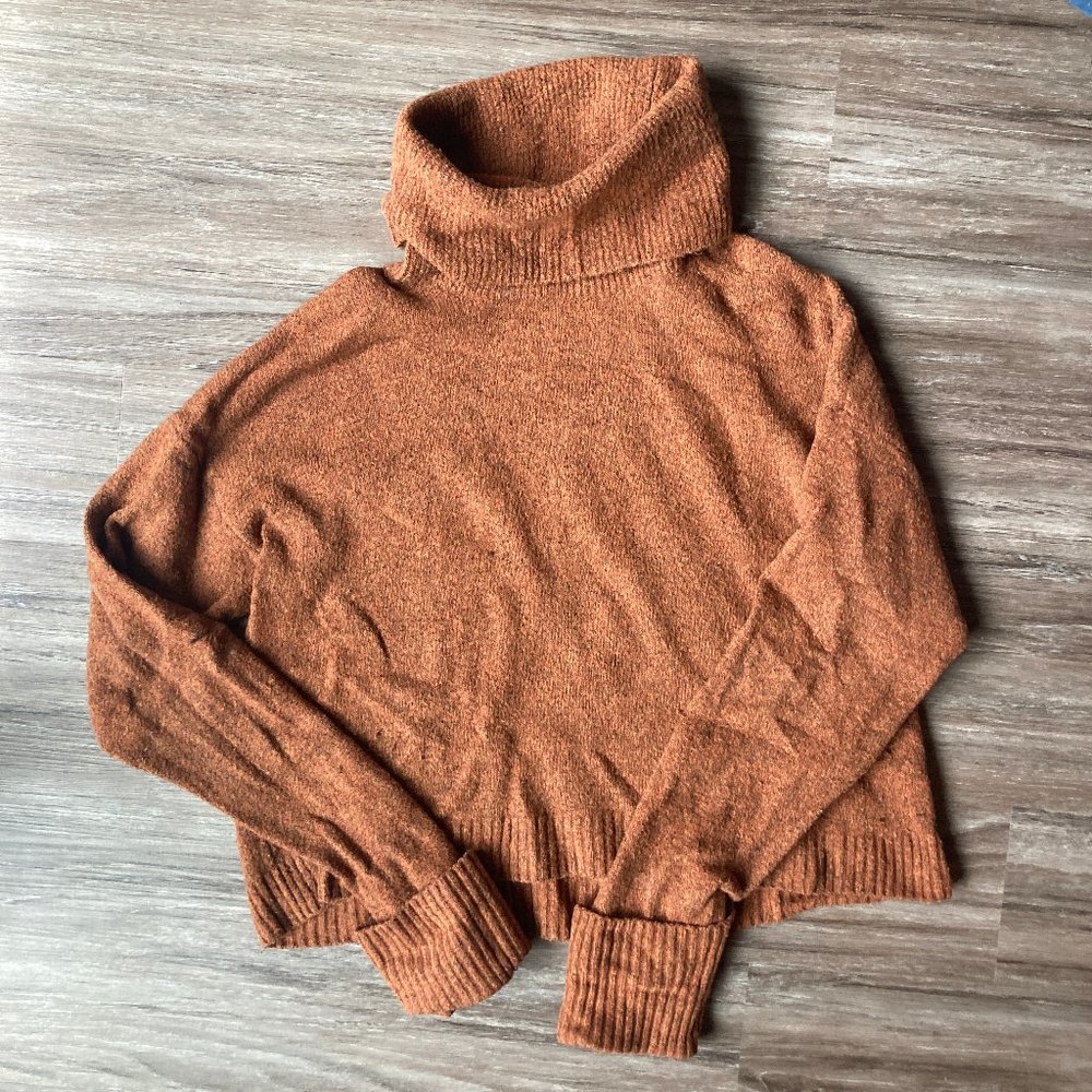 Burnt Orange Turtleneck/Cowl Neck Sweater - size S